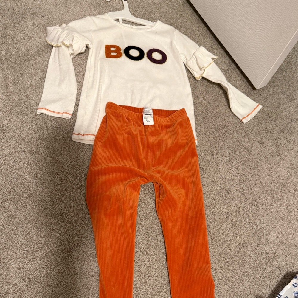 Halloween Orange Corduroy Kids Legging with Shirt